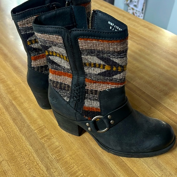 Born Panera Leather Moto Boots with Wool Southwest Motif - Picture 3 of 8